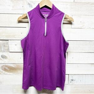Columbia Golf Omni Wick‎ Sleeveless 1/4 Zip Striped Polo Top Pink Womens Large